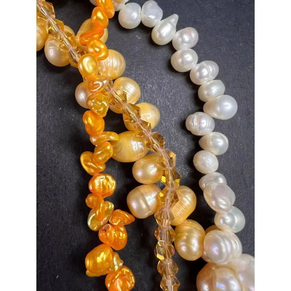 NEW yellow freshwater pearl multi strand necklace with sterling silver clasp